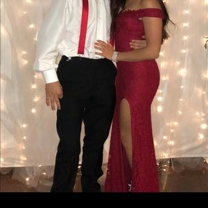 long red prom dress off the shoulder